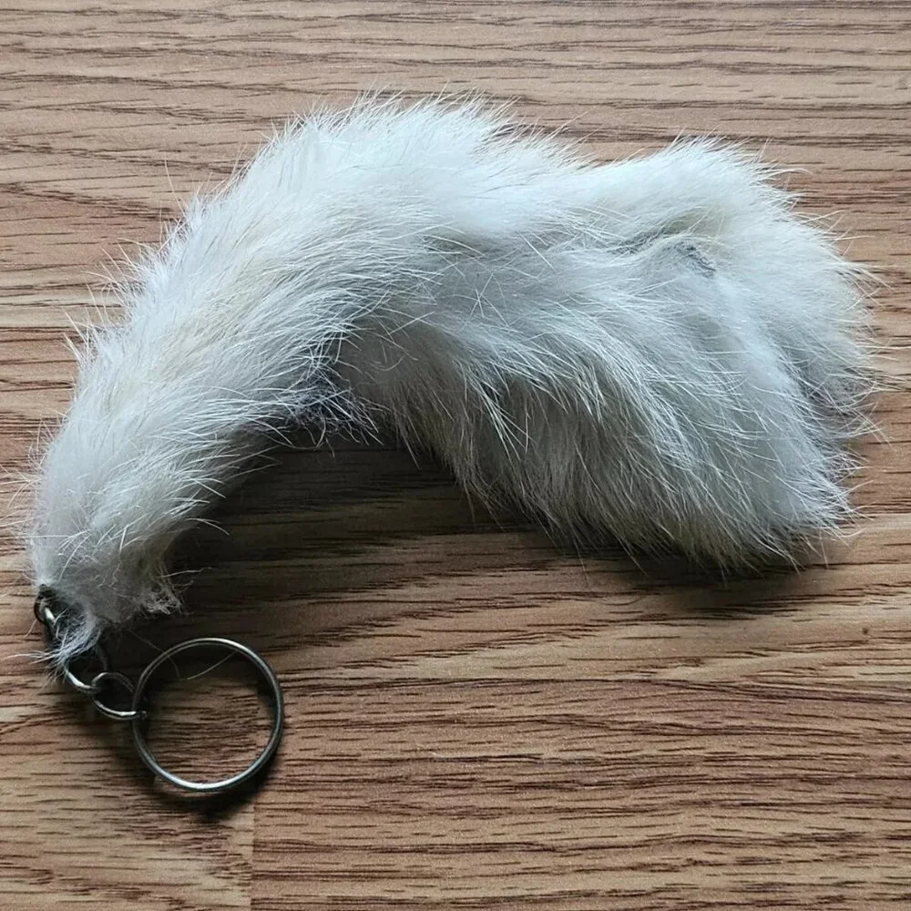 Real White Fur Hair Key chain Handmade Keys Holder White Keychain